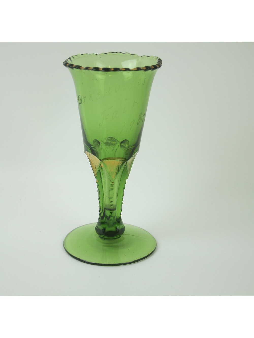 1907 Great Darke County Fair Greenville Ohio Souvenir Goblet Green Glass Antique